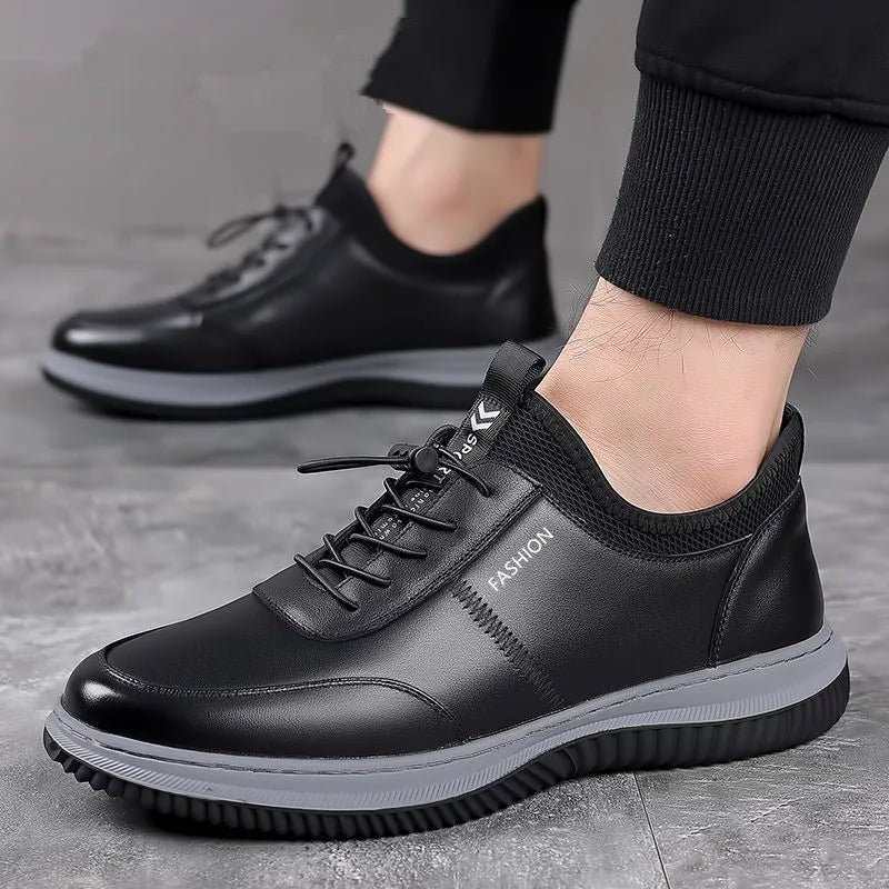 sports leather shoes for men walking low cut soft sole soft surface anti slip board shoes