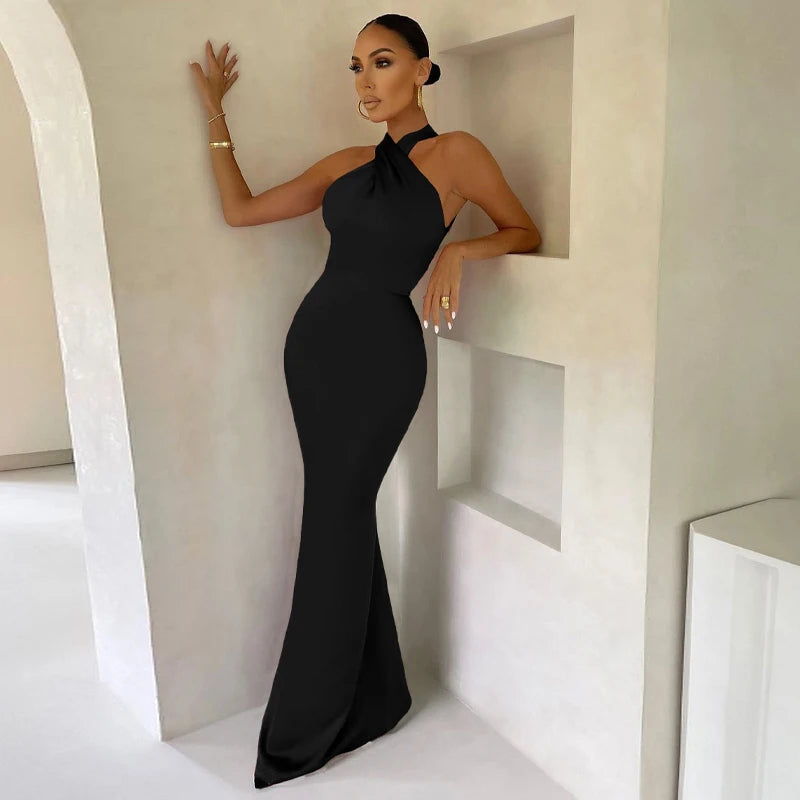 hirigin Women Halter Sleeveless Elegant Sexy Nightclub Maxi Vestidos Summer Celebrity Evening Party Bodycon Bandage Long Dress