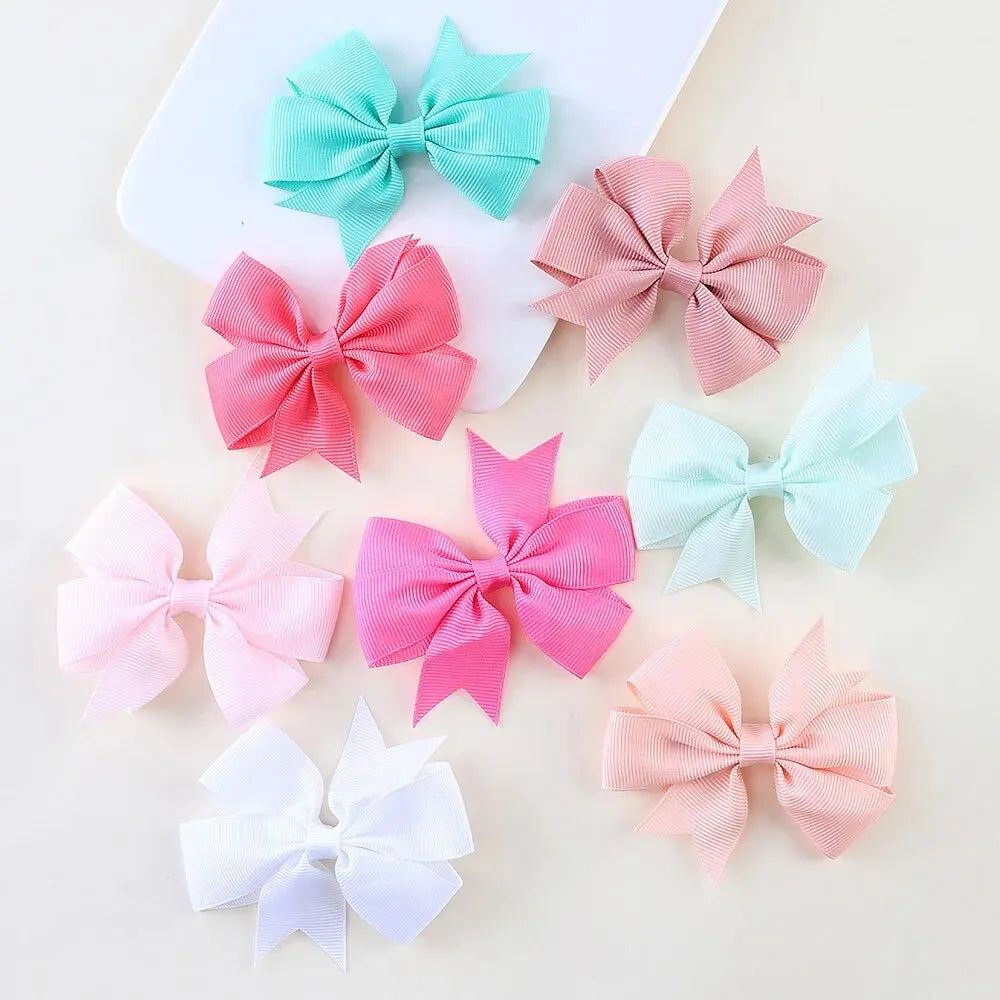 24pcs/Set Solid Grosgrain Ribbon Hair Clips for Girls Hair Bows Hairpins 3 To14 Age Children Handmade Hairgrips Hair Accessories