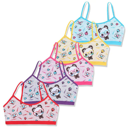 Teenage Girls Vest Bras Cartoon Panda/Flower Print Young Children Purbery Student Training Bras Maiden Kids Underwears Tube Tops