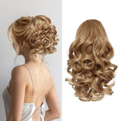 Short Synthetic Clip in Hair Extensions Short Curly Drawstring Ponytail Extensions Stylish for Daily Wear.