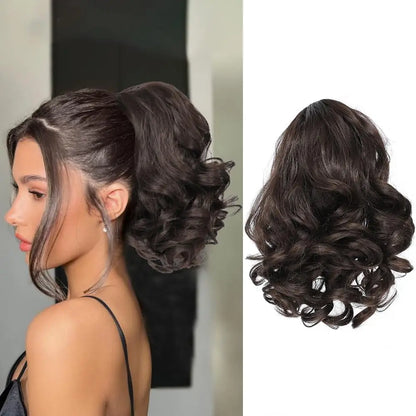 Short Synthetic Clip in Hair Extensions Short Curly Drawstring Ponytail Extensions Stylish for Daily Wear.