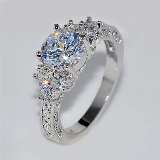 Exquisite Fashion Silver Color Engagement Rings for Women Fashion White Zircon Stones Ring Anniversary Bridal Wedding Jewelry