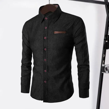 Mens Denim Shirts 2024 Long Sleeve Men Dress Shirt Fashion Slim Fit Style Navy Blue Jeans Male Shirt Longsleeve Shirt For Men