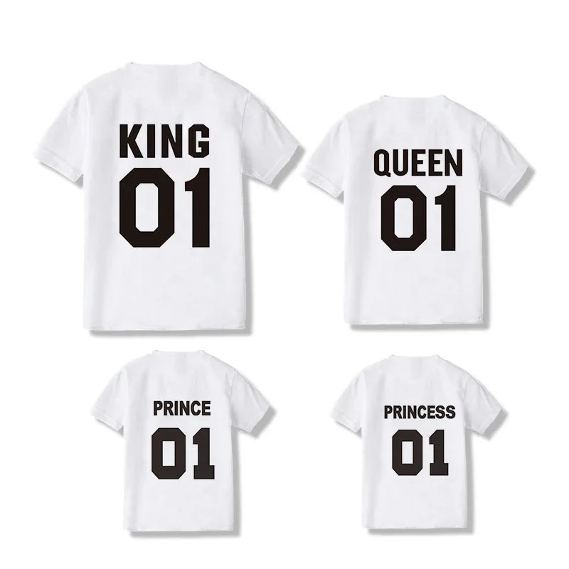 King Queen Princess Prince Family Matching T-Shirts Dad Mom Daughter Son Clothes Casual Letter Print Short Sleeve Tees