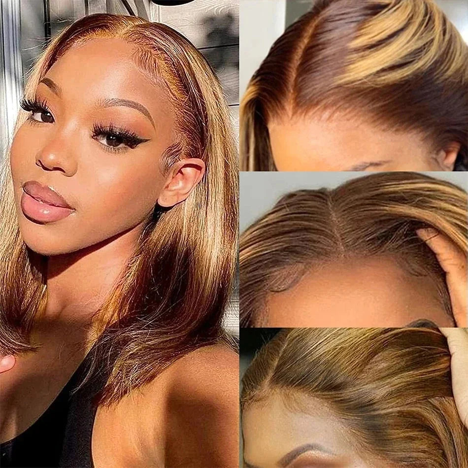 13x4 Transparent Lace Front Bob Wig Human Hair Ombre Honey Blonde 13x4 Wigs 10-16inch  4/27 Colored Transparent Frontal Lace Wig