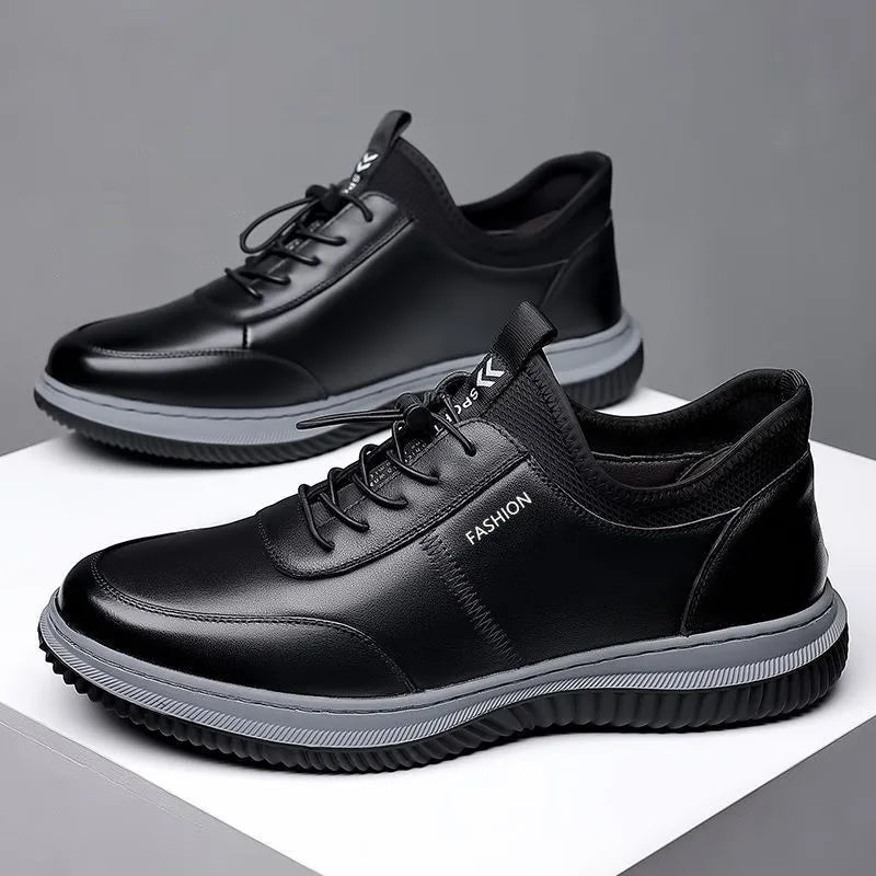 sports leather shoes for men walking low cut soft sole soft surface anti slip board shoes