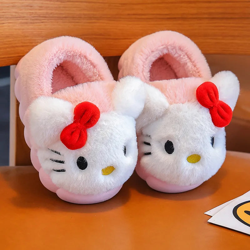 Anime Hello Kitty Kuromi Girl Cotton Parent-Child Slipper Melody Sanrio Cartoon Cute Kid Plush Warm Home Slippers Christmas Gift