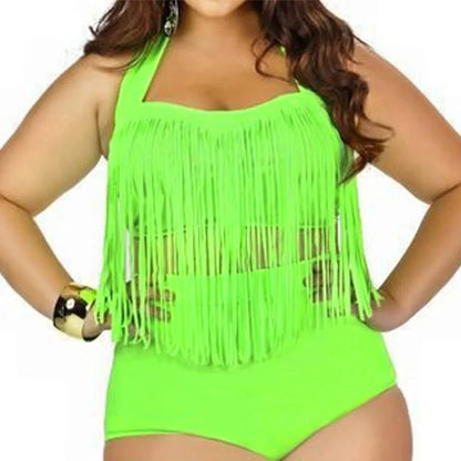 2023 HOT Sale Plus Size Split Swimsuit Women Sexy Retro Padded Push Up Tassel High Waist Swimsuit Female biqiuni Bathing Suit