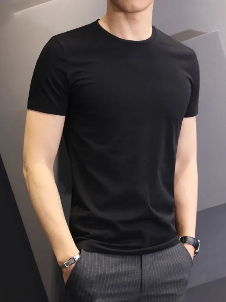 Men's solid color white short sleeve T-shirt summer Korean version slim trend handsome crew neck half sleeve T-shirt