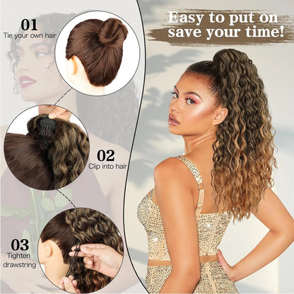 Curly Ponytail Extension Synthetic Drawstring Ponytail for Women 24Inch Long Curly Wavy Clip in Hairpiece for Daily Party