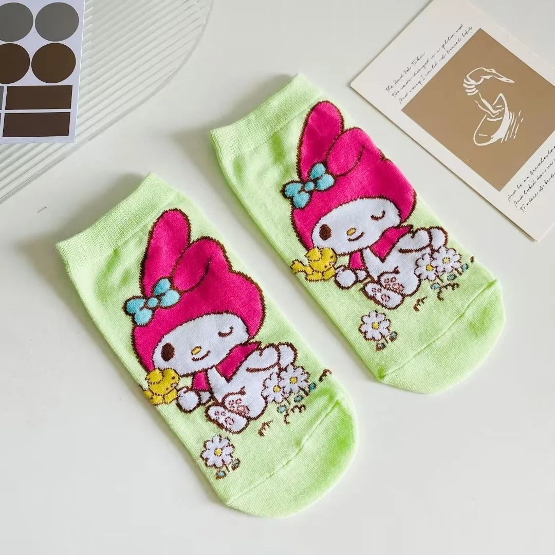 5Pcs Kawaii Sanrio Hello Kitty My Melody Cinnamoroll Cartoon Boat Socks Ventilate Short Socks Thin Cotton Christmas Girl Gift