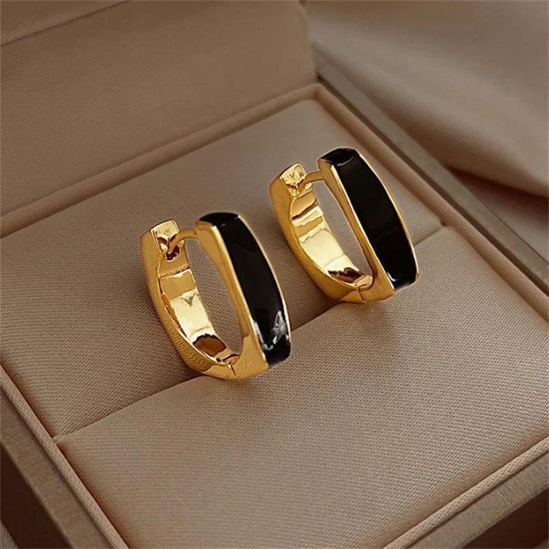 France Light Luxury Enamel Thick Rhinestone Hoop Earrings for Women Stainless Steel Huggie Ear Party Jewelry Wholesale