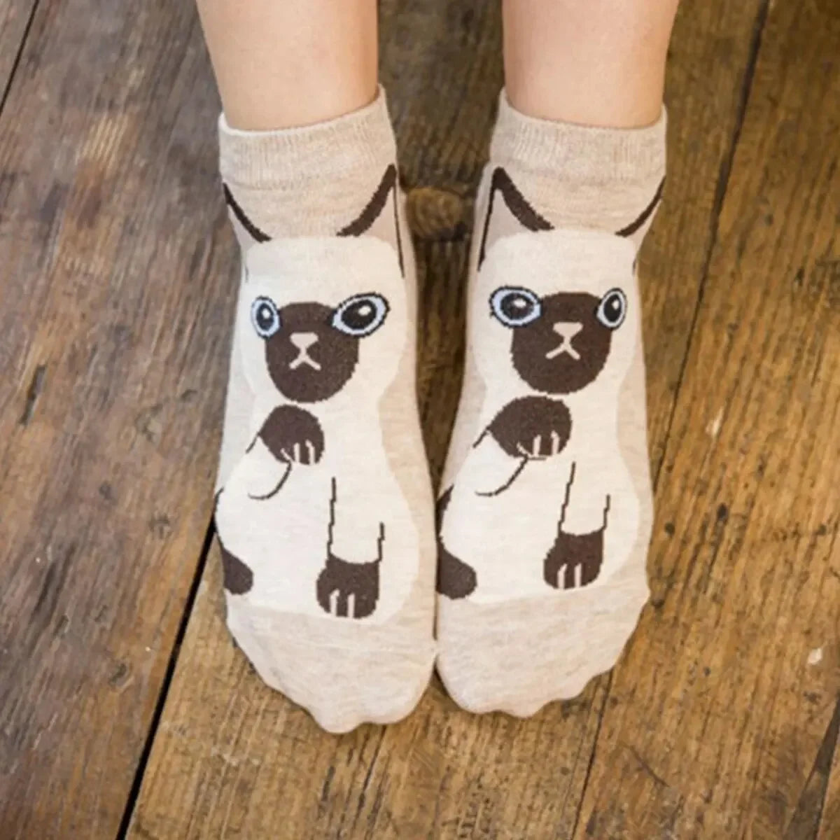 5 Pairs/Set Cute Kitten Print Ankle Socks, Perfect for Daily Fashion