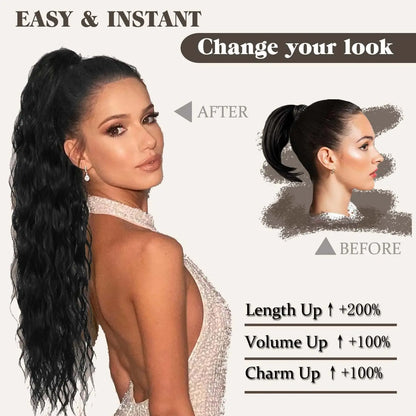 22Inch Synthetic Curly Ponytail Hair Extensions For Women Black Drawstring Ponytail Hair Extension Natural Water Wave Ponytail