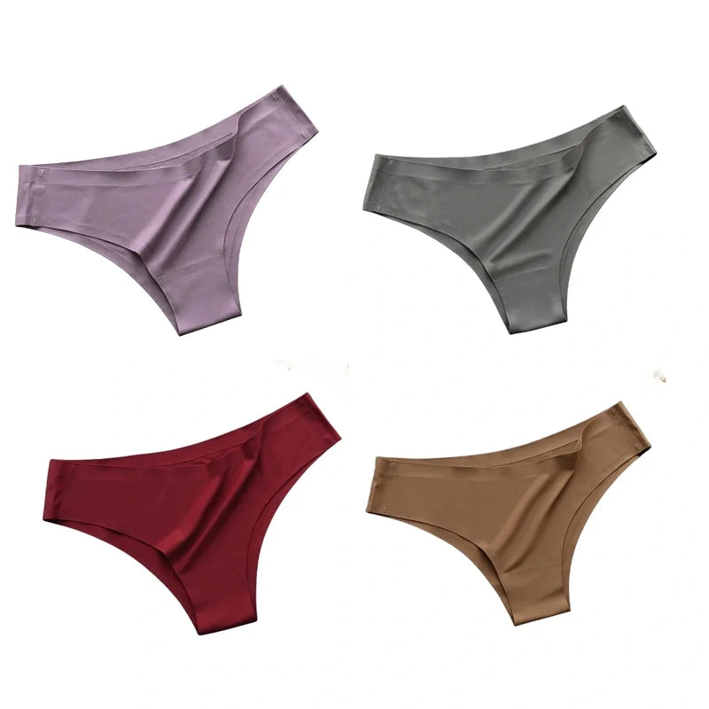 4PCS/Set Seamless Panties Women Sexy Underwear Ice Silk Underpants Low Waist G-string Female Soft Solid Ultra-thin Briefs