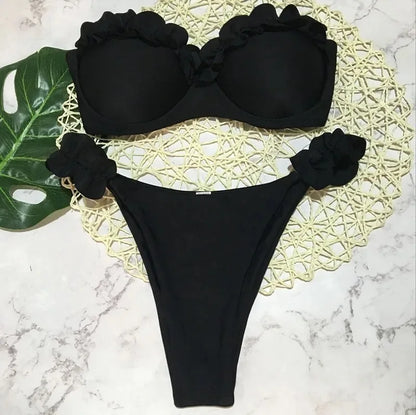 Push Up Bikini Set Women 2024 Swimsuit Sexy Bow Biquini Lace Up Summer Bathing Suit Lady Two Pieces Swimwear Woman Beachwear L