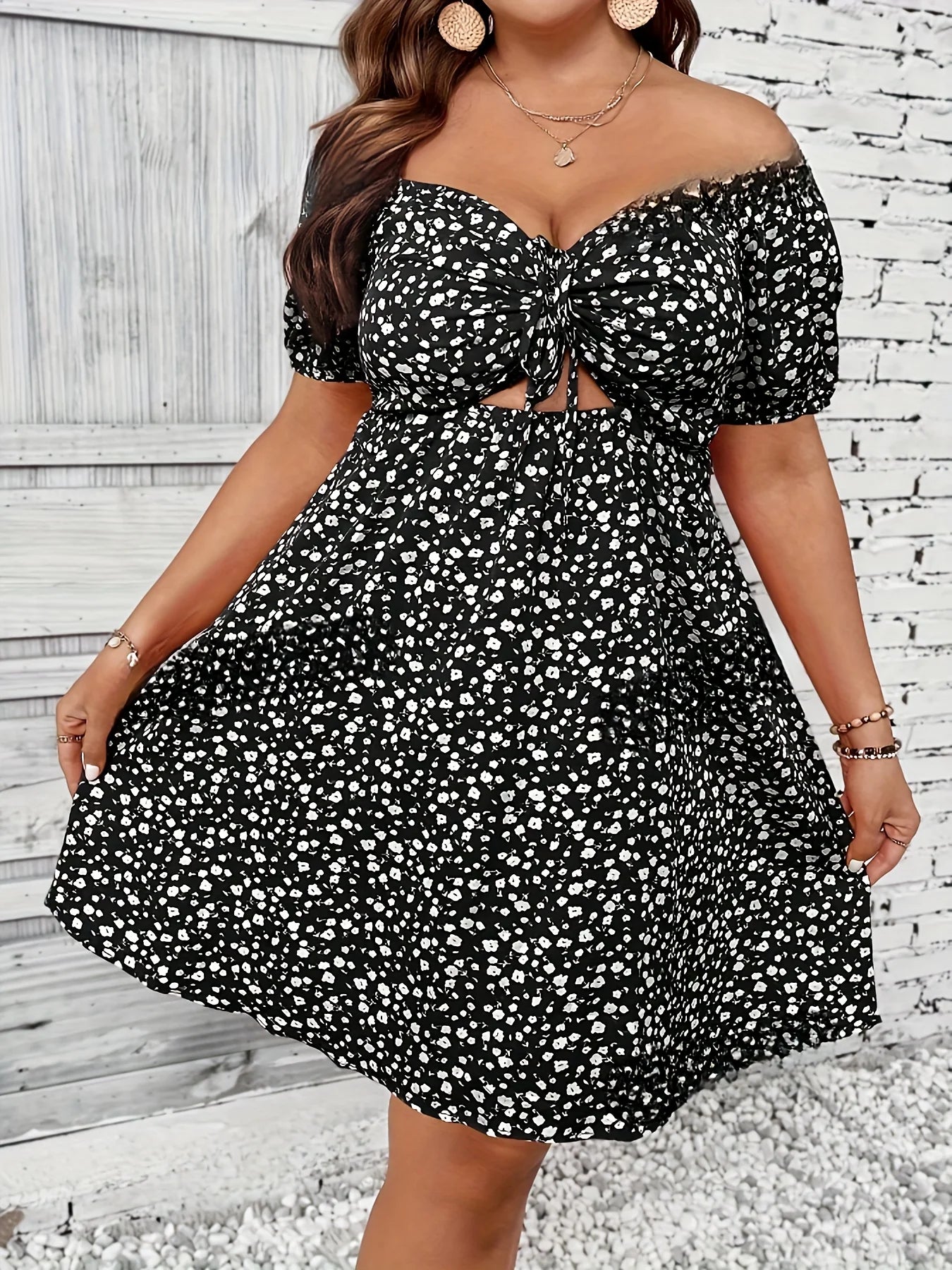 Plus Size Summer Women Elegant Floral Print Dress Casual Vacation Off the Shoulder Strapless Dresses