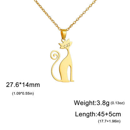 Crouching Intimate Cat Pendant Stainless Steel Necklace Couple Cute and Fun Animal Valentine's Day Jewelry Gift Wholesale