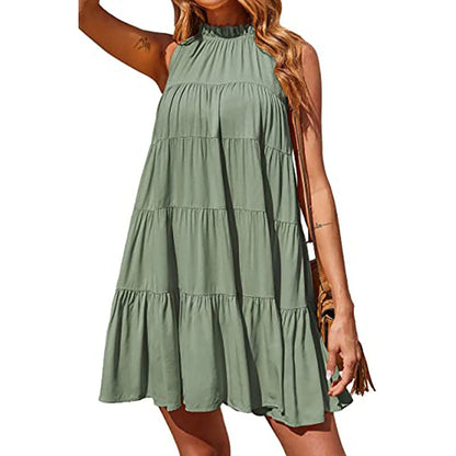 2024 Europe and the United States spring and summer new women's dress sleeveless round neck ruffled pleated loose dress