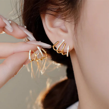 Retro Metal Gold Color Multiple Small Circle Stud Earrings for Women Korean Jewelry Fashion Wedding Party Earrings Jewelry Gift