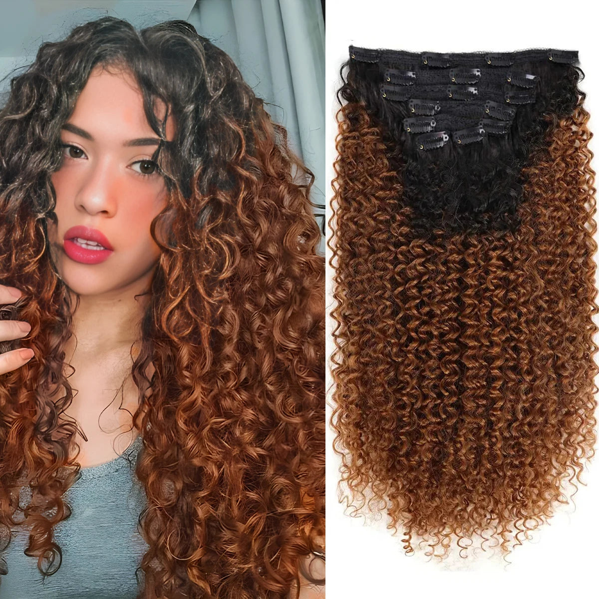 Synthetic Curly Clip In Hair Extensions Kinky Curly Hairpieces Clip-On Full Head Fake Pieces Black Brown Hair For Women