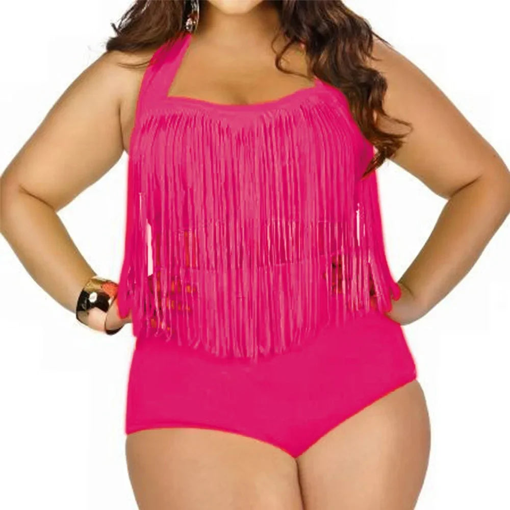 2023 HOT Sale Plus Size Split Swimsuit Women Sexy Retro Padded Push Up Tassel High Waist Swimsuit Female biqiuni Bathing Suit