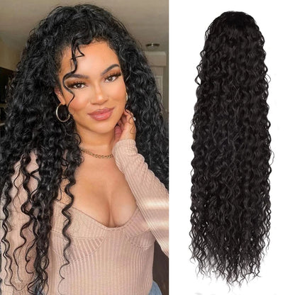 22Inch Synthetic Curly Ponytail Hair Extensions For Women Black Drawstring Ponytail Hair Extension Natural Water Wave Ponytail