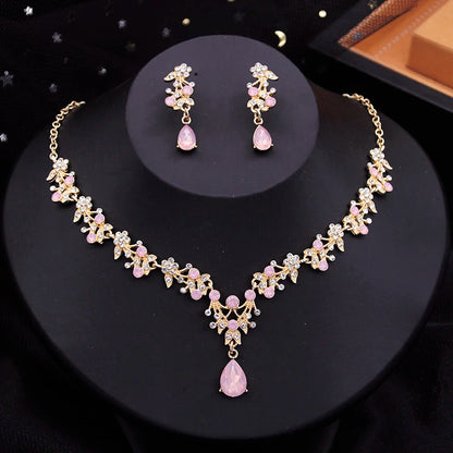 Exquisite Dangle Earrings and Necklace Set for Women Bridal Jewelry Set Rhinestone Flower Choker Necklace set Party Wedding