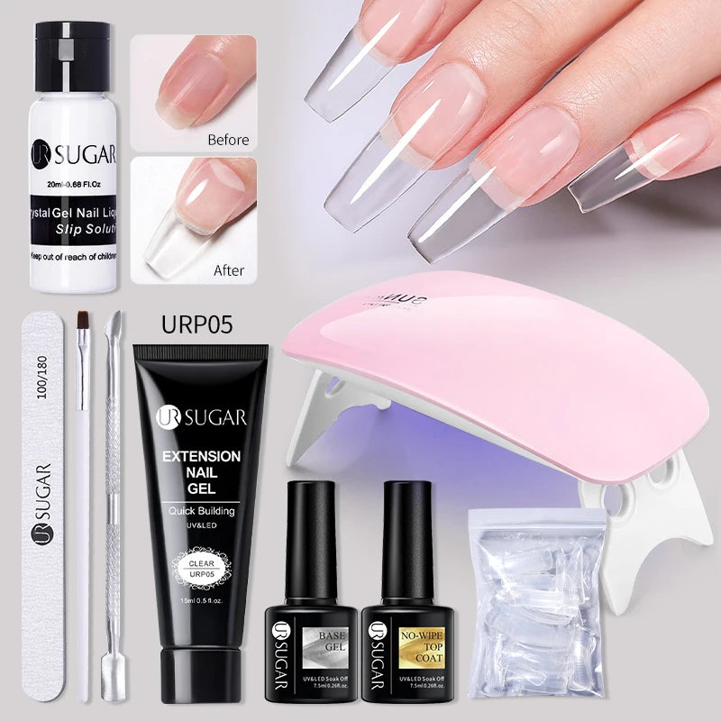 UR SUGAR Acrylic UV Gel Extension Nail Gel Kit Nude Glitter Color Fast Building Gel Nail Polish All For Manicure Nail Art Design