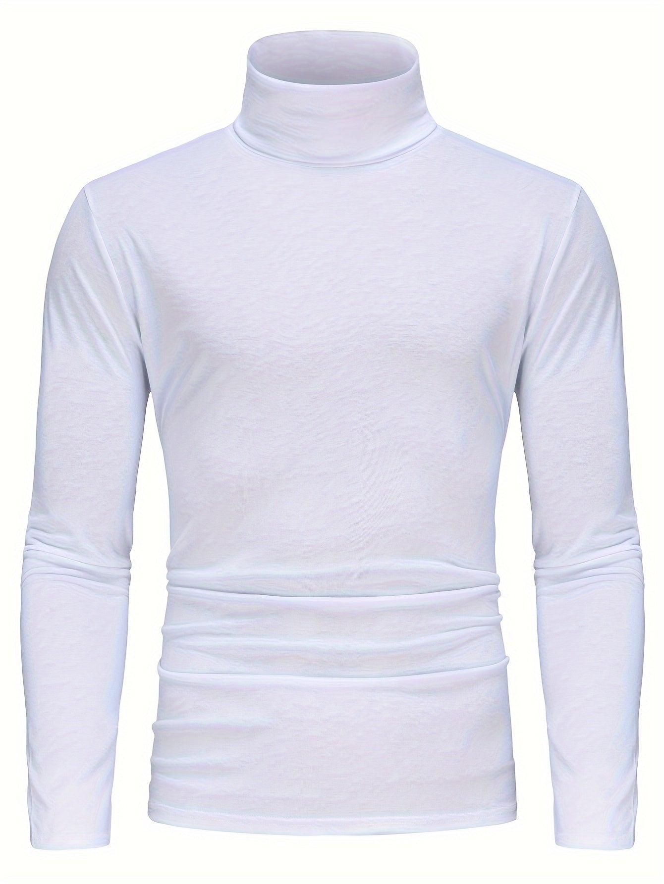 Long Sleeve Slim Fit Turtleneck T-Shirt - Soft Medium Stretch Polyester Fabric, High Neck Collar, Regular Fit, Hand Wash Only, Perfect for Spring and Fall - Casual Style for Adult Men