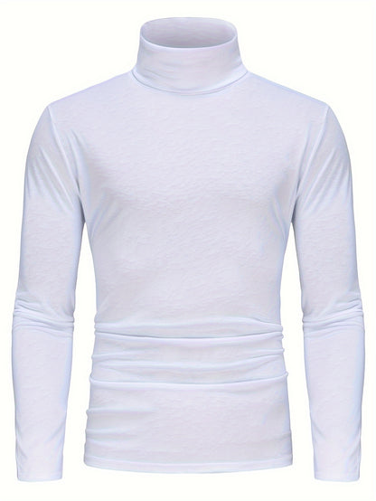 Long Sleeve Slim Fit Turtleneck T-Shirt - Soft Medium Stretch Polyester Fabric, High Neck Collar, Regular Fit, Hand Wash Only, Perfect for Spring and Fall - Casual Style for Adult Men