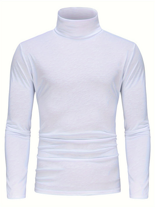 Long Sleeve Slim Fit Turtleneck T-Shirt - Soft Medium Stretch Polyester Fabric, High Neck Collar, Regular Fit, Hand Wash Only, Perfect for Spring and Fall - Casual Style for Adult Men