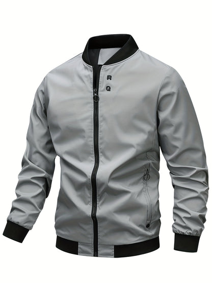 Men'S Spring/Fall Casual Jacket - Stylish Invisible Zipper Pocket, Simple Character Letter Buckle, Outdoor Windproof Blazer Jacket