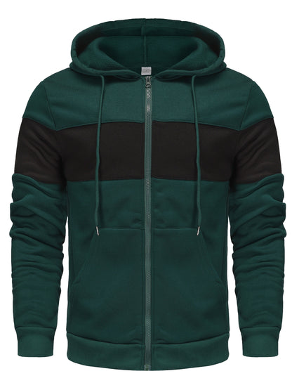 Men's Hooded Zip Up Sweatshirt Jacket - Contrast Color, Casual, Comfy, With Pockets, Ideal for Outdoors and Sports Wear