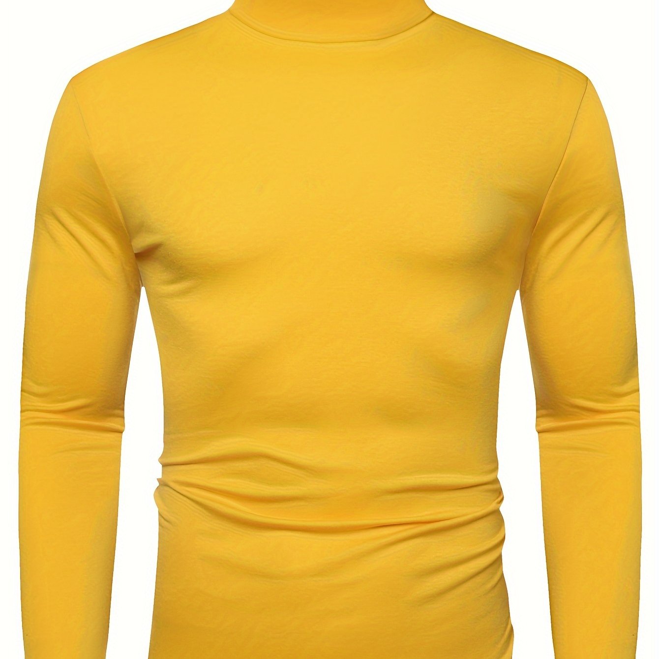 Long Sleeve Slim Fit Turtleneck T-Shirt - Soft Medium Stretch Polyester Fabric, High Neck Collar, Regular Fit, Hand Wash Only, Perfect for Spring and Fall - Casual Style for Adult Men