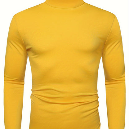 Long Sleeve Slim Fit Turtleneck T-Shirt - Soft Medium Stretch Polyester Fabric, High Neck Collar, Regular Fit, Hand Wash Only, Perfect for Spring and Fall - Casual Style for Adult Men