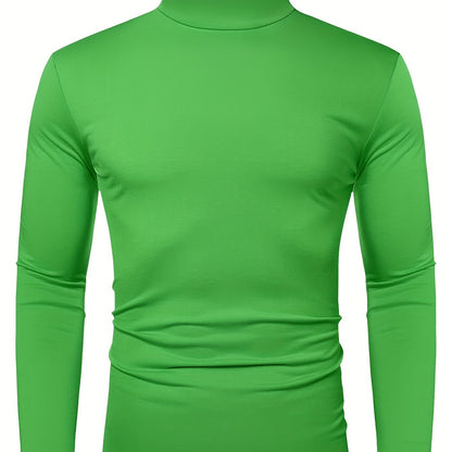 Long Sleeve Slim Fit Turtleneck T-Shirt - Soft Medium Stretch Polyester Fabric, High Neck Collar, Regular Fit, Hand Wash Only, Perfect for Spring and Fall - Casual Style for Adult Men