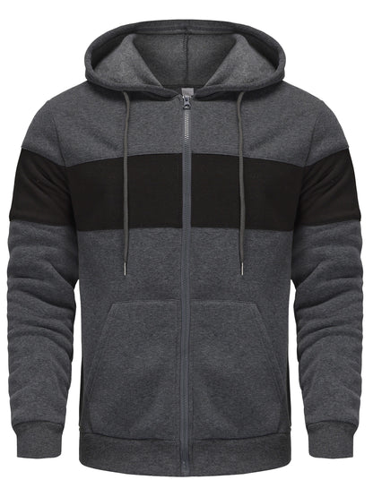 Men's Hooded Zip Up Sweatshirt Jacket - Contrast Color, Casual, Comfy, With Pockets, Ideal for Outdoors and Sports Wear