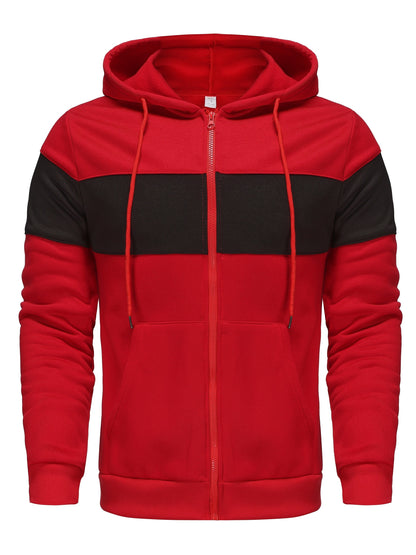 Men's Hooded Zip Up Sweatshirt Jacket - Contrast Color, Casual, Comfy, With Pockets, Ideal for Outdoors and Sports Wear