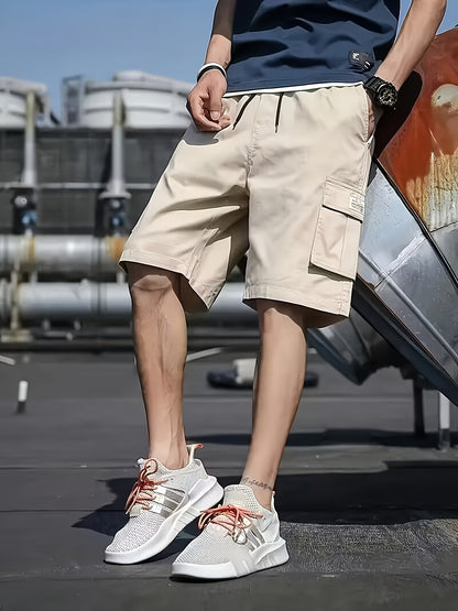 Men's Retro Solid Non Stretch Multi-Pocket Cargo Shorts For Summer Outdoor Wear