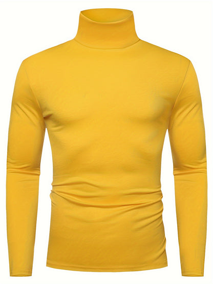 Long Sleeve Slim Fit Turtleneck T-Shirt - Soft Medium Stretch Polyester Fabric, High Neck Collar, Regular Fit, Hand Wash Only, Perfect for Spring and Fall - Casual Style for Adult Men