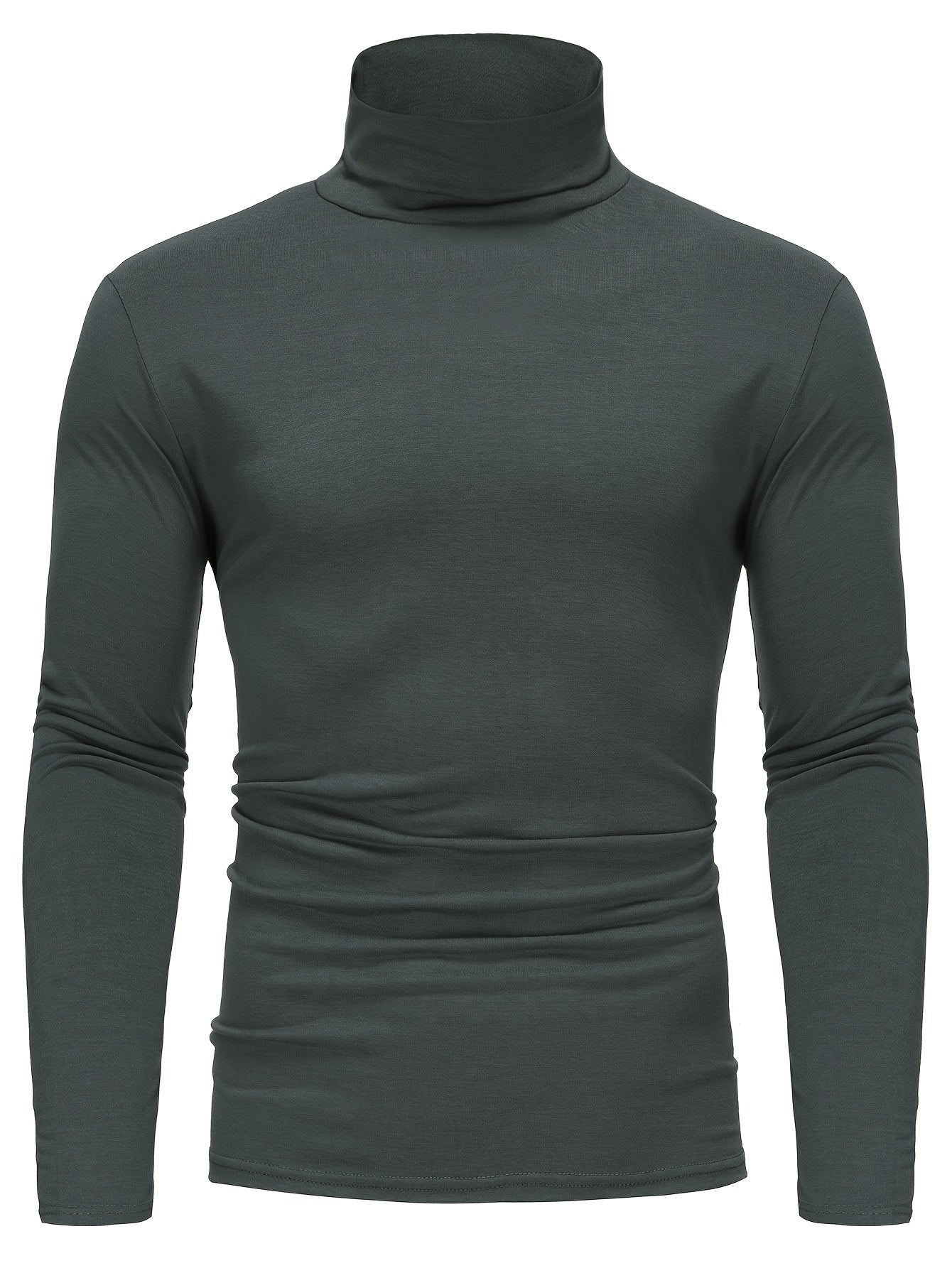 Long Sleeve Slim Fit Turtleneck T-Shirt - Soft Medium Stretch Polyester Fabric, High Neck Collar, Regular Fit, Hand Wash Only, Perfect for Spring and Fall - Casual Style for Adult Men