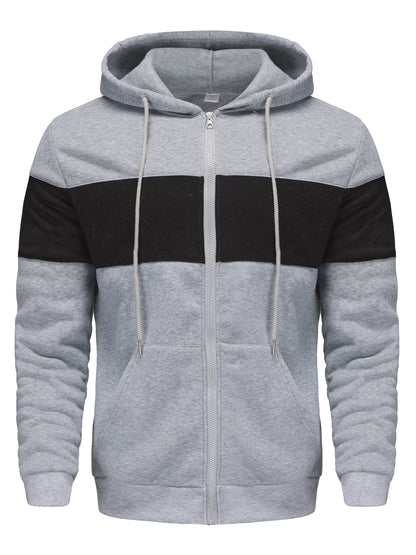 Men's Hooded Zip Up Sweatshirt Jacket - Contrast Color, Casual, Comfy, With Pockets, Ideal for Outdoors and Sports Wear