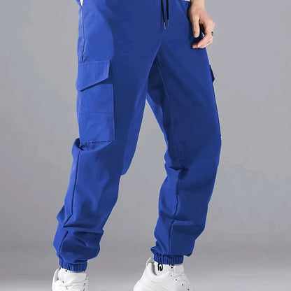 Men'S Casual Polyester Joggers, 100% Polyester, Solid Color, All-Season, Non-Stretch Fabric, Regular Fit with Pockets, Woven, 150g/m² - Comfortable Regular Length Trousers