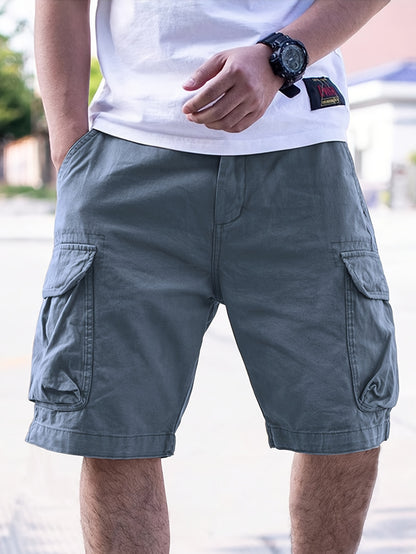 Loose Men's Cargo Shorts With Multi Pockets, Solid Casual Shorts For Summer