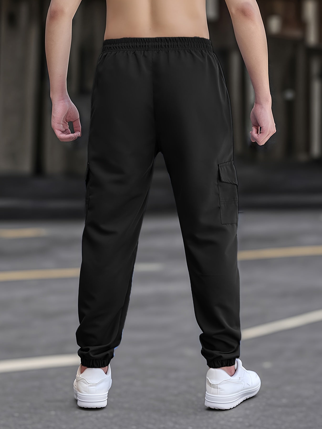 Men'S Casual Polyester Joggers, 100% Polyester, Solid Color, All-Season, Non-Stretch Fabric, Regular Fit with Pockets, Woven, 150g/m² - Comfortable Regular Length Trousers