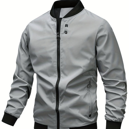 Men'S Spring/Fall Casual Jacket - Stylish Invisible Zipper Pocket, Simple Character Letter Buckle, Outdoor Windproof Blazer Jacket