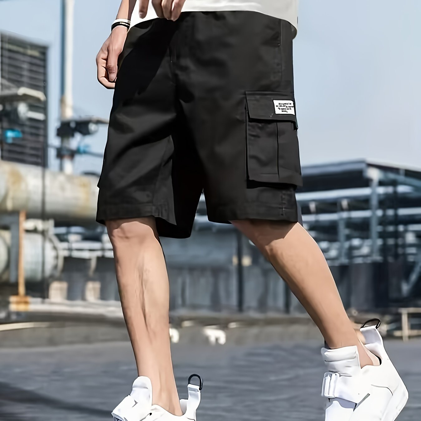 Men's Retro Solid Non Stretch Multi-Pocket Cargo Shorts For Summer Outdoor Wear