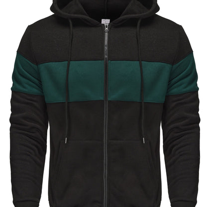 Men's Hooded Zip Up Sweatshirt Jacket - Contrast Color, Casual, Comfy, With Pockets, Ideal for Outdoors and Sports Wear